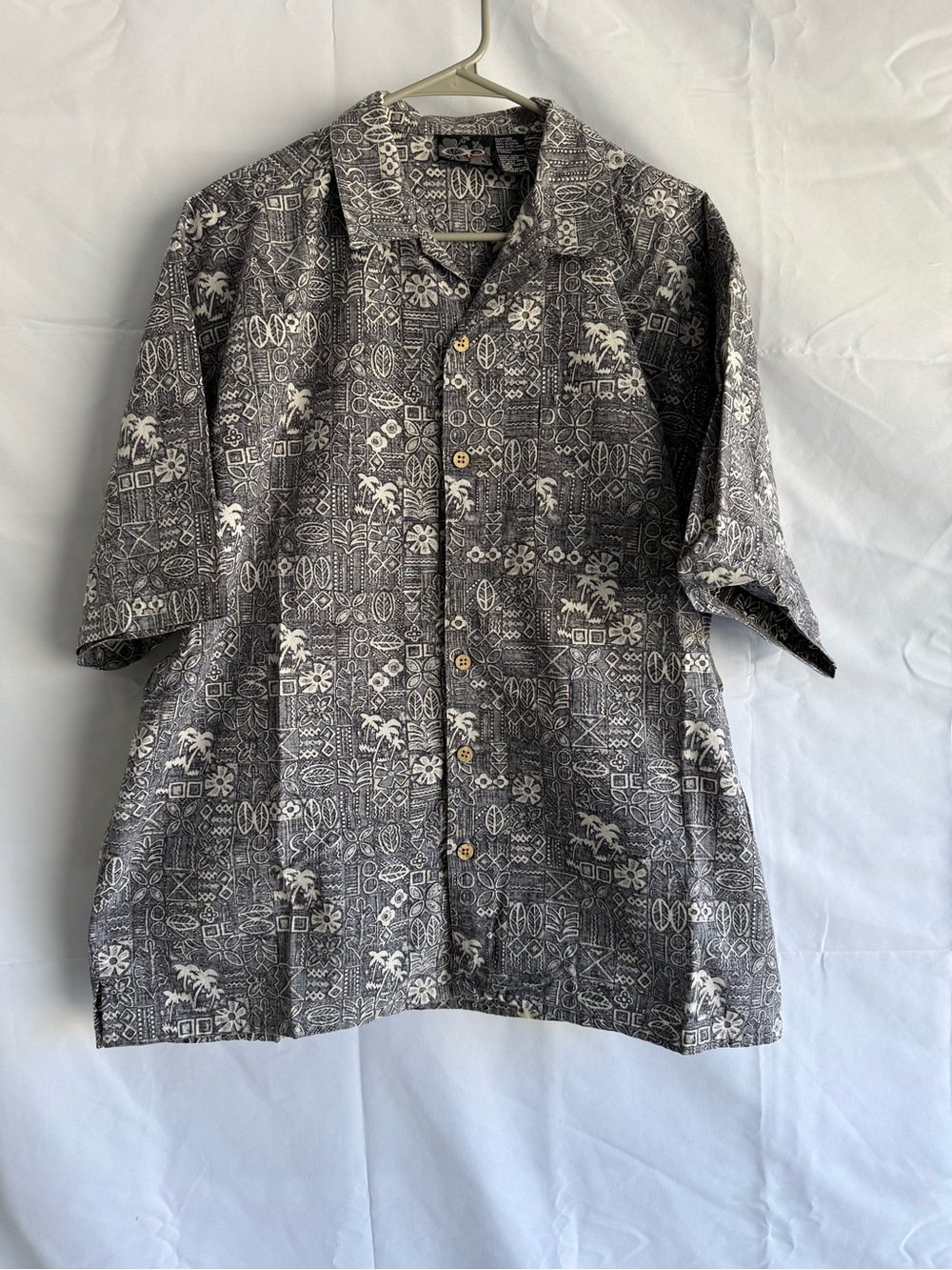 OP Hawaiian Aloha Shirt Men’s Large Gray Tropical Print Button Front